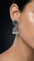 Chandrika Pearl Oxidized Jhumkas | Silver Oxidised Earrings – PL88123110