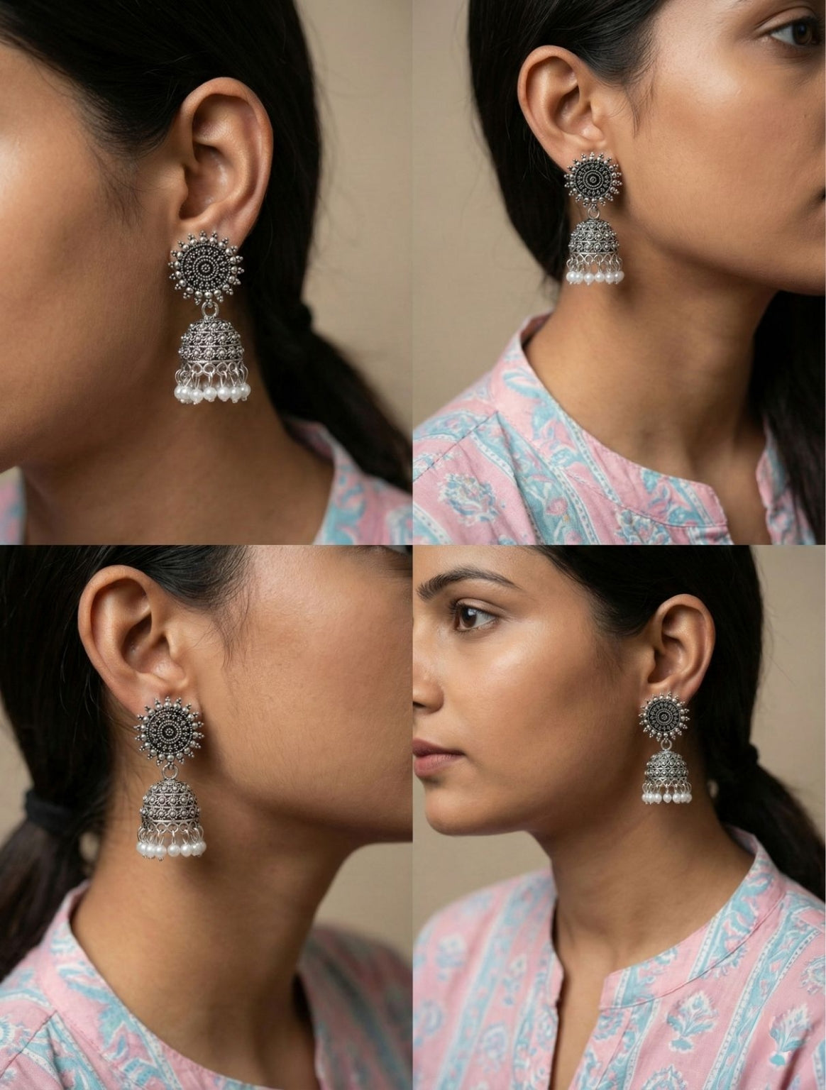 Chandrika Pearl Oxidized Jhumkas | Silver Oxidised Earrings – PL88123110