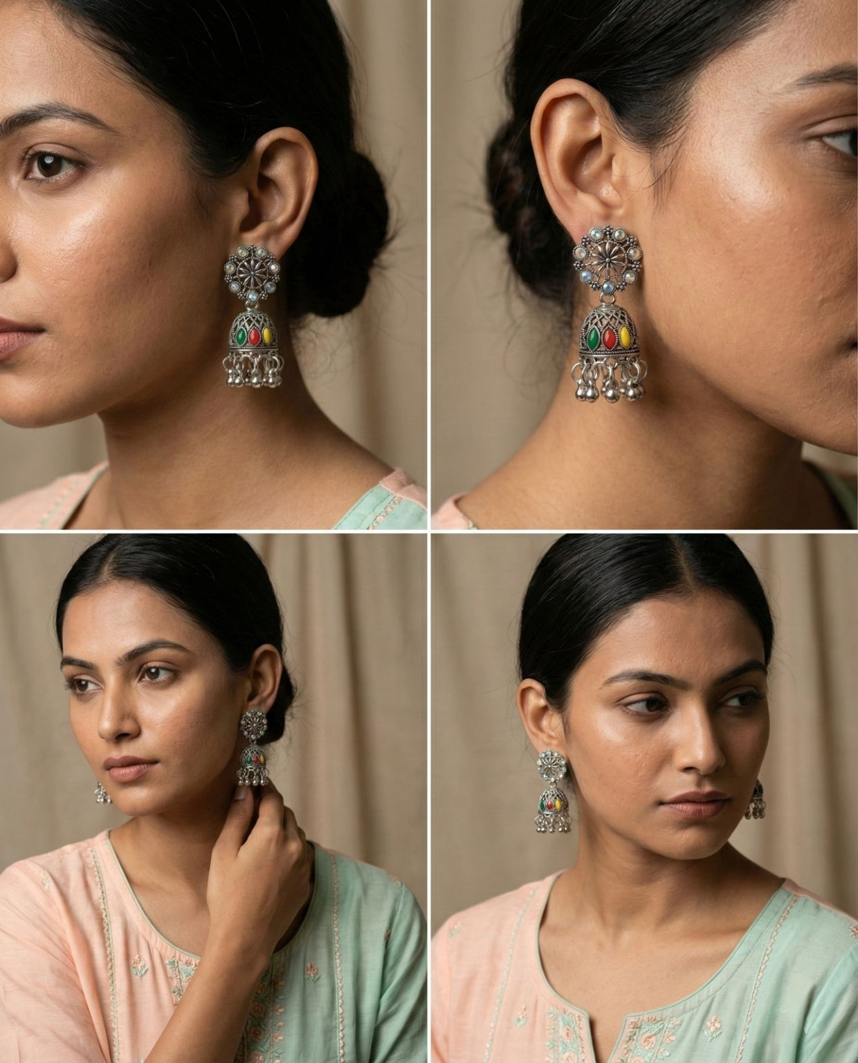 Navrang Oxidized Jhumkas | Silver Oxidised Earrings – PL88123109