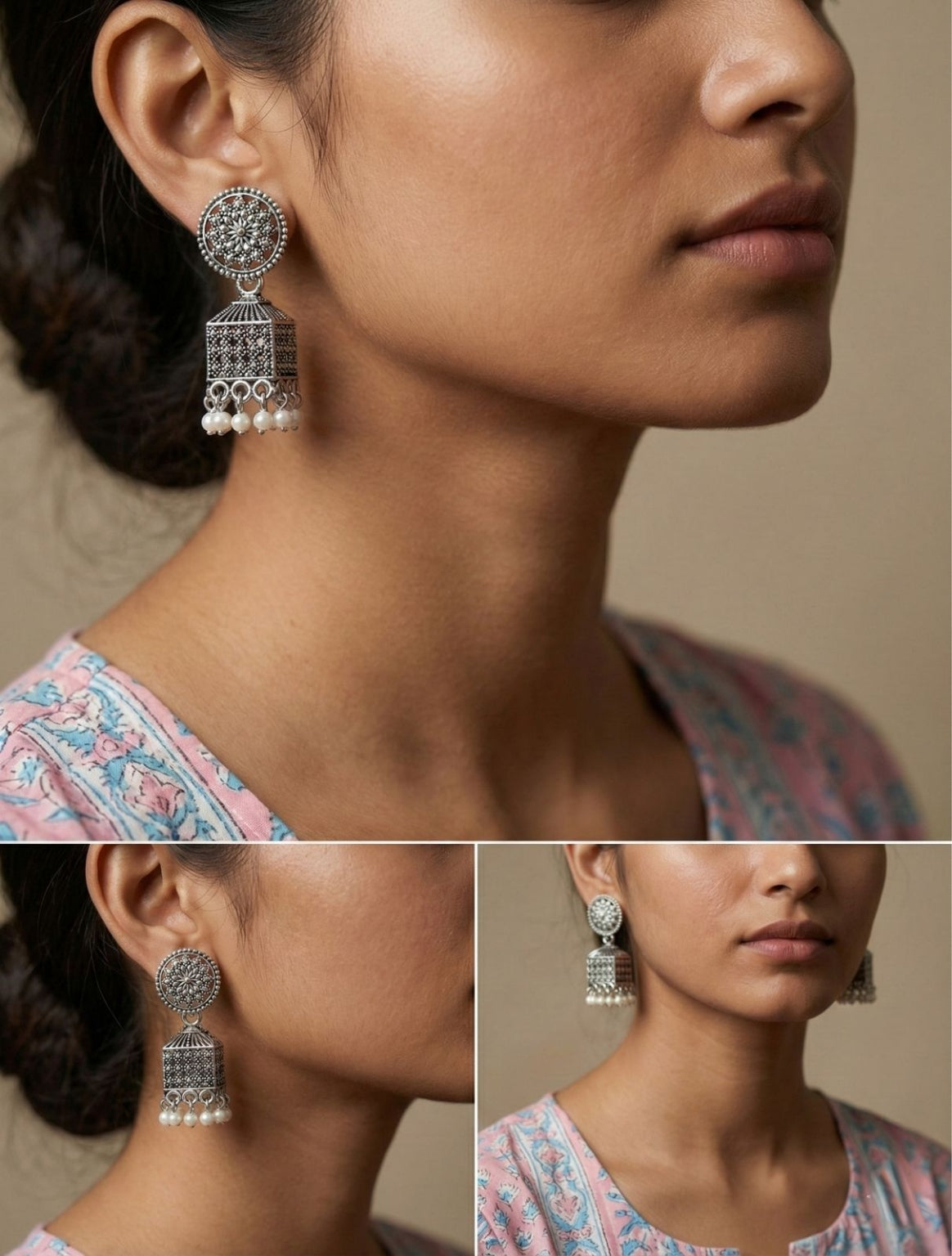 Kohra Pearl Box Jhumkas | Silver Oxidised Earrings – PL88123114