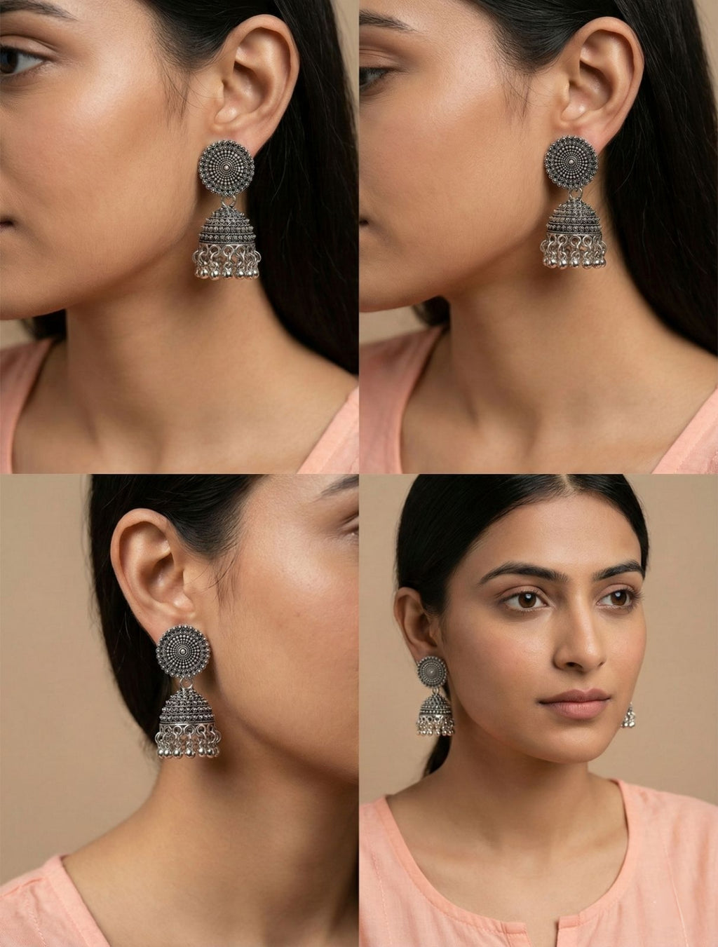 Chandralok Antique Jhumka Earrings | Silver Oxidised Earrings – PL88123111