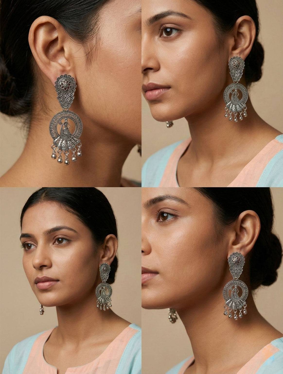 Nritya Kala Statement Earrings | Silver Oxidised Earrings – PL88123112