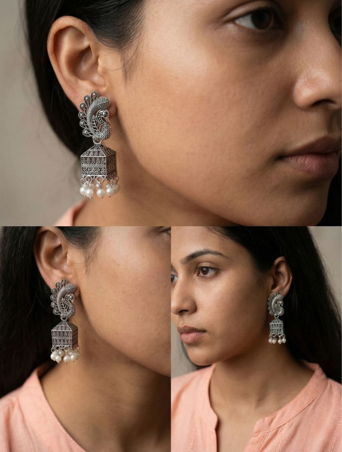 Morni Pearl Drop Earrings | Silver Oxidised Earrings – PL88123120