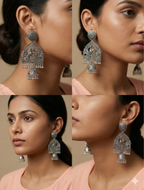 Garbhagriha Naad Jhumkas | Silver Oxidised Earrings – JAY88123127