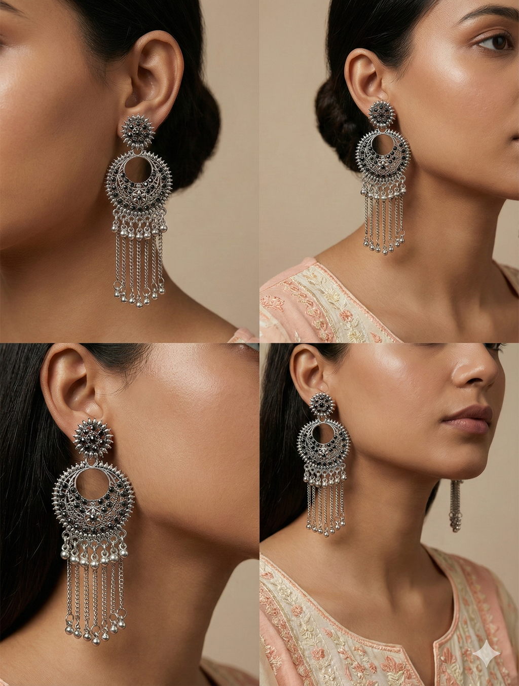 ChandraNaad Tassel Earrings | Silver Oxidised Earrings – JAY88123124