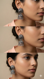AshtaPushpa Jhumkas | Silver Oxidised Earrings – JAY88123126