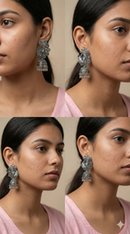 Mayura Shobha Jhumkas | Silver Oxidised Earrings – JAY88123128