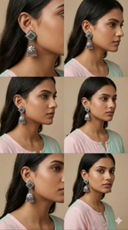 ShilpaPushpika Jhumkas | Silver Oxidised Earrings – JAY88123130