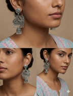 RasaJharokha Jhumkas | Silver Oxidised Earrings – JAY88123131