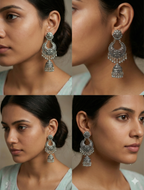 PushpaChandra Jhumkas | Silver Oxidised Earrings – JAY88123129