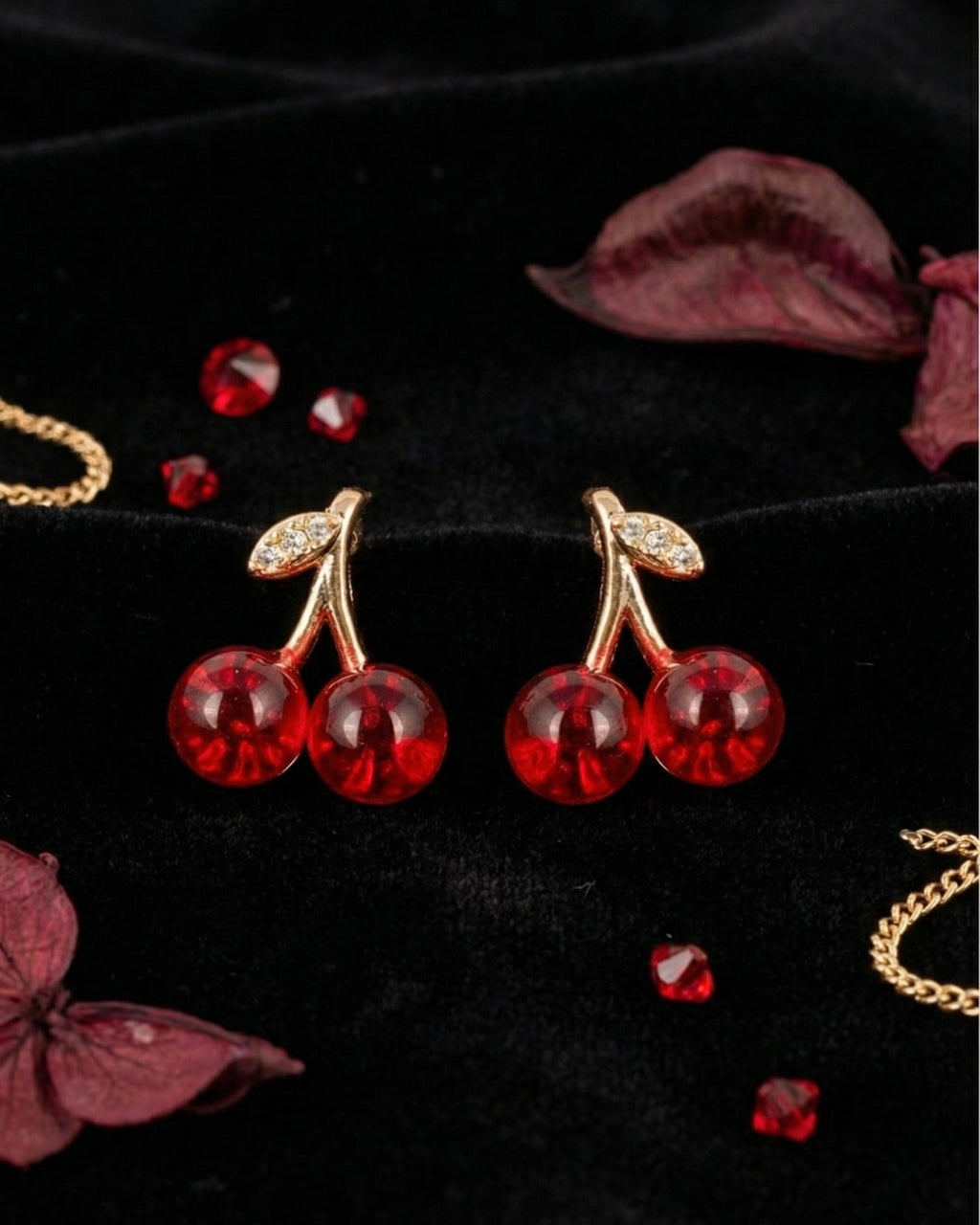 Scarlet Cherry Twin Earrings | Gold-Plated Stainless Steel – KZ8812319