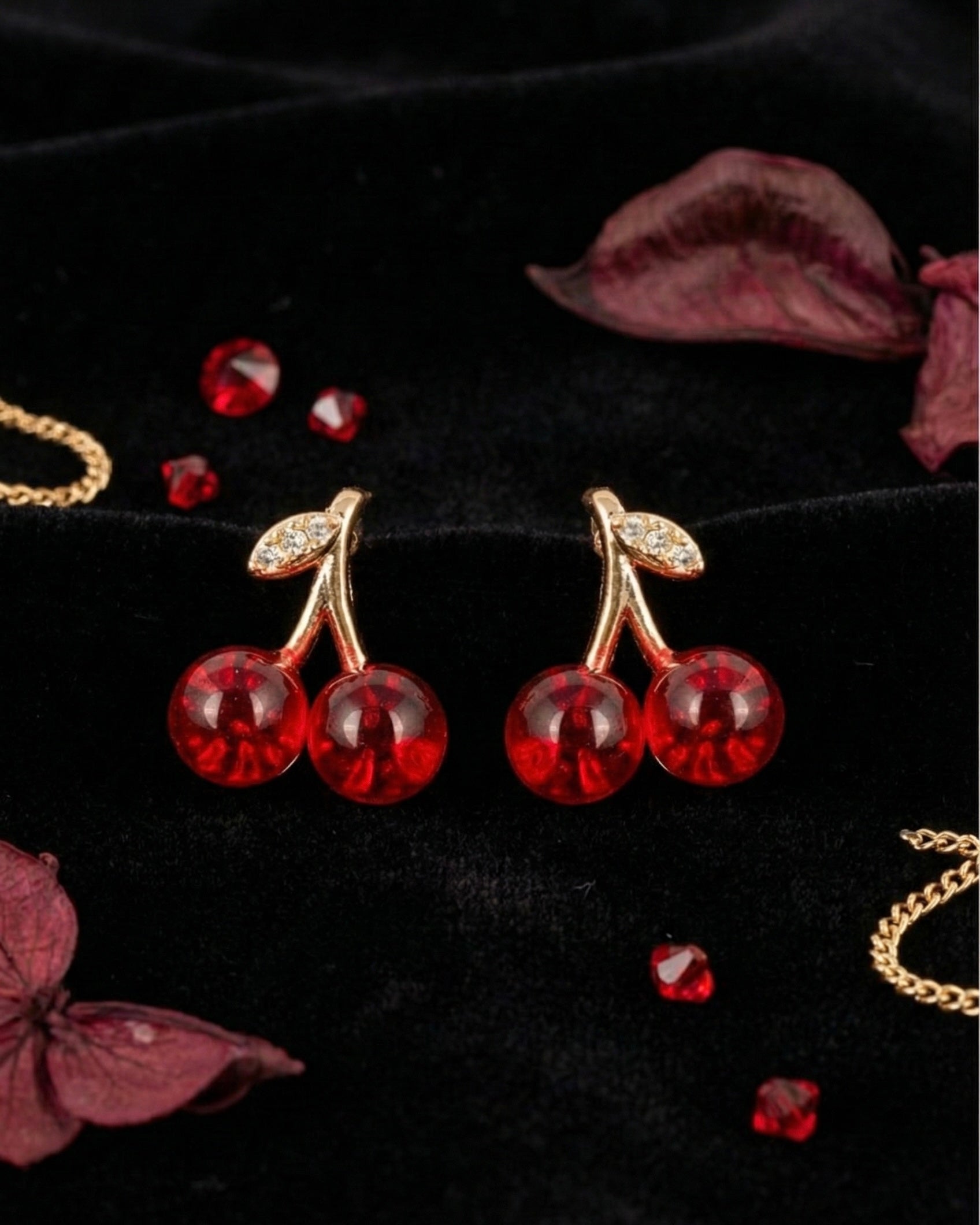 Scarlet Cherry Twin Earrings | Gold-Plated Stainless Steel – KZ8812319