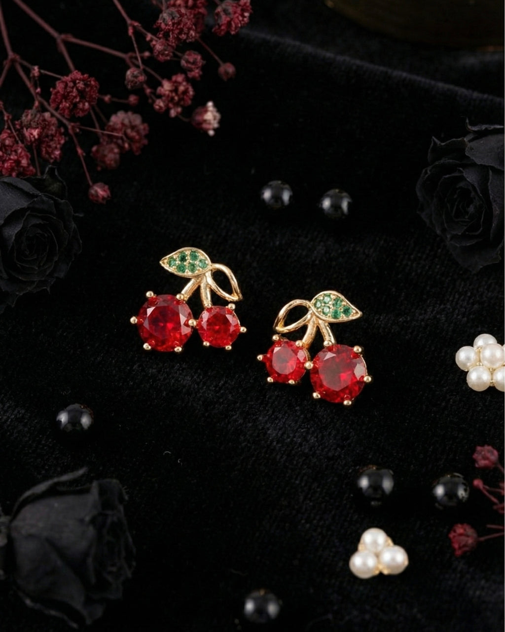 Scarlet Cherry Earrings | Gold-Plated Stainless Steel  – KZ8812315