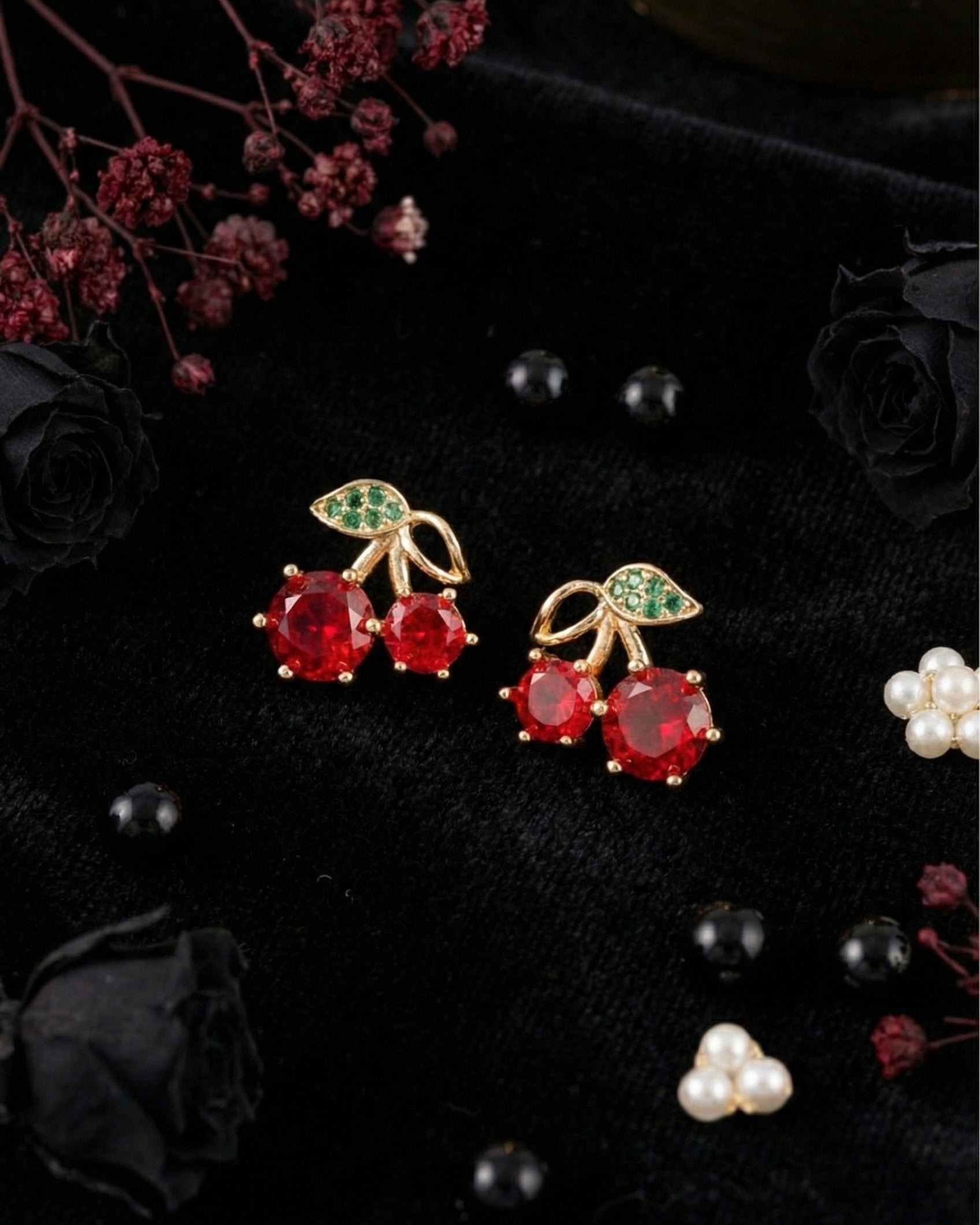 Scarlet Cherry Earrings | Gold-Plated Stainless Steel  – KZ8812315