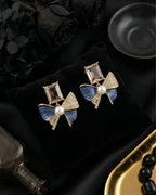 Crystal Bow Pearl Stud Earrings | Gold-Plated Stainless Steel  – KZ8812311