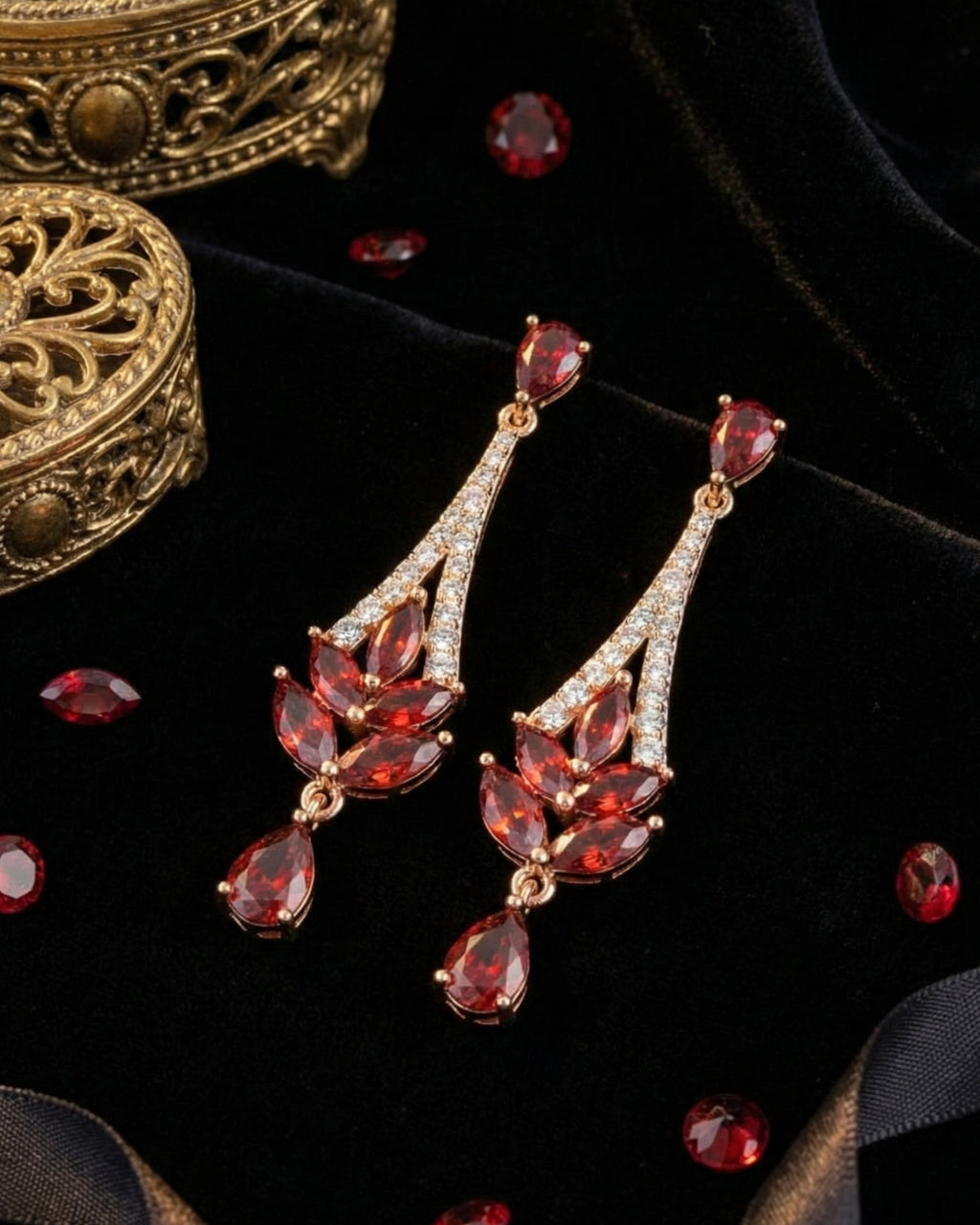 Red Crystal Teardrop Xuping Earrings | Gold-Plated Stainless Steel  – KZ8812310
