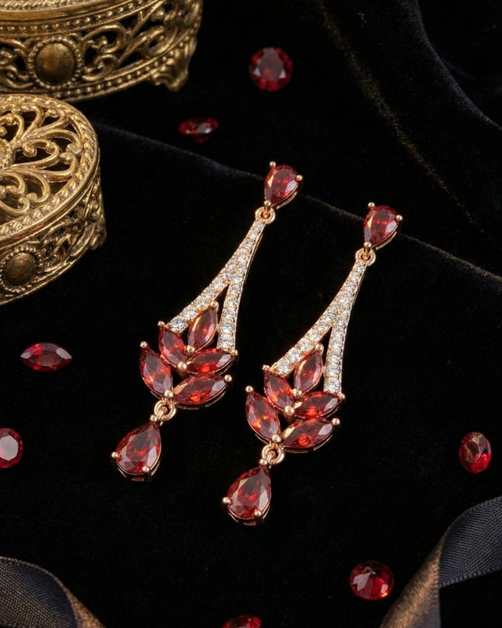 Red Crystal Teardrop Xuping Earrings | Gold-Plated Stainless Steel  – KZ8812310
