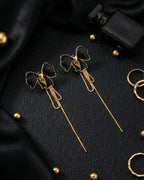 Black Bow Chain Drop Earrings | Gold-Plated Stainless Steel – KZ8812313