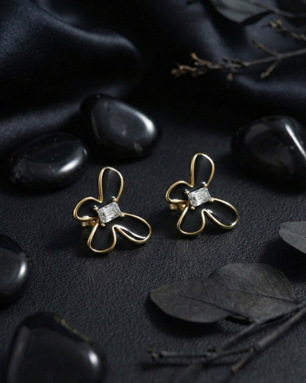 Black Butterfly Petal Studs | Gold-Plated Stainless Steel  – KZ8812329