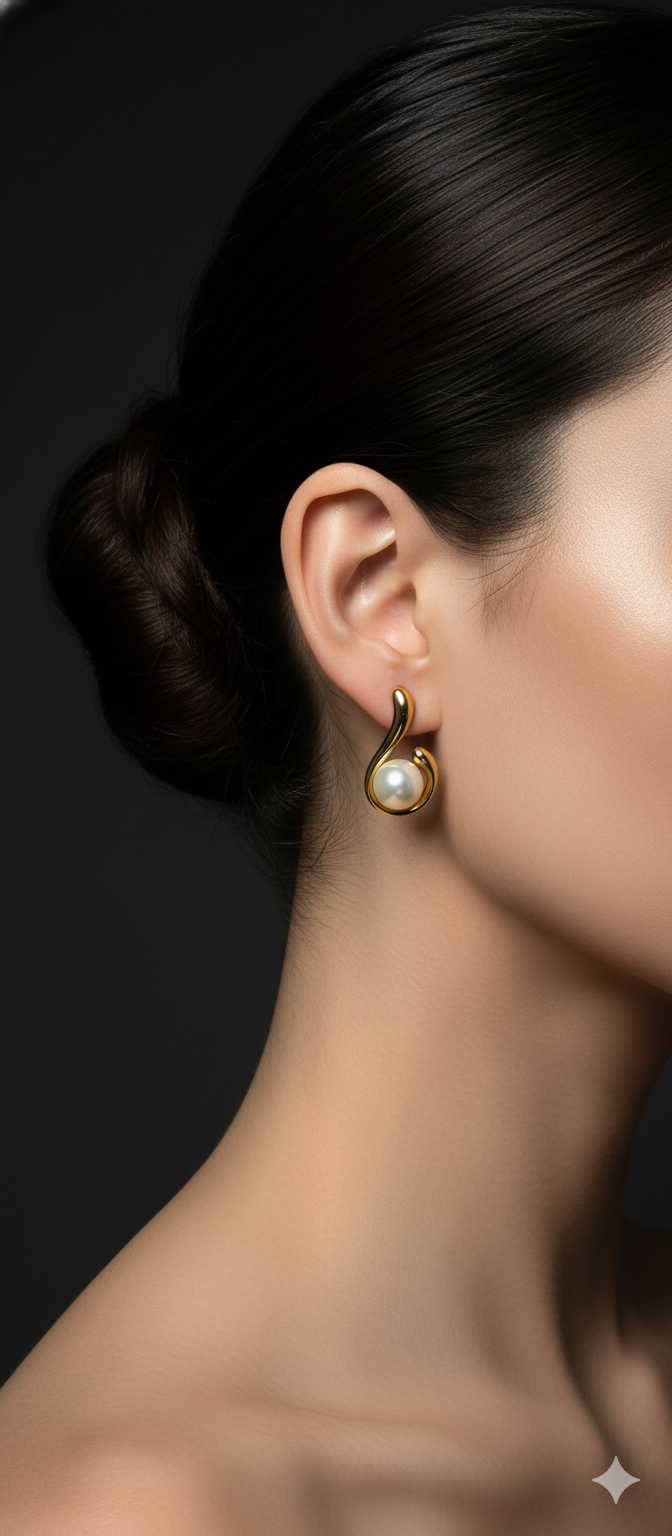 Infinity Curve Pearl Earrings | Gold-Plated Stainless Steel  – KZ8812339