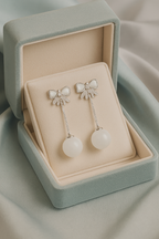 Ivory Bow Orb Drop Earrings | Gold-Plated Stainless Steel– KZ8812312