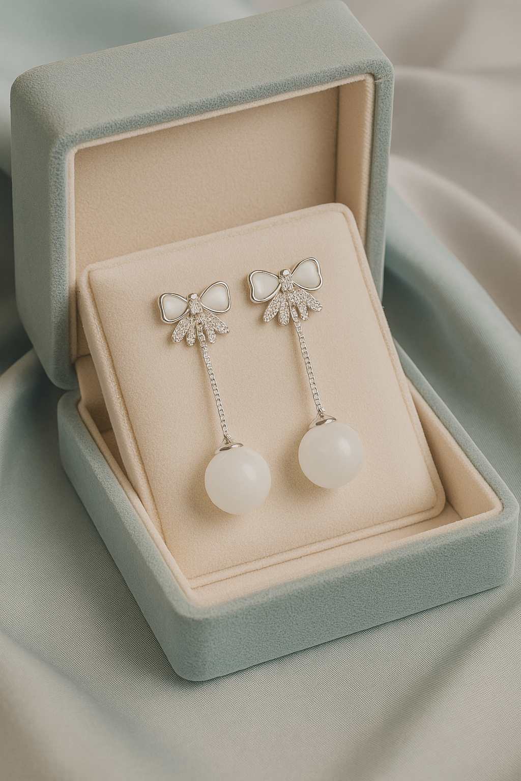 Ivory Bow Orb Drop Earrings | Gold-Plated Stainless Steel– KZ8812312