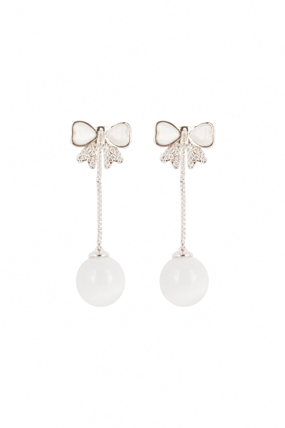 Ivory Bow Orb Drop Earring-KZ8812312