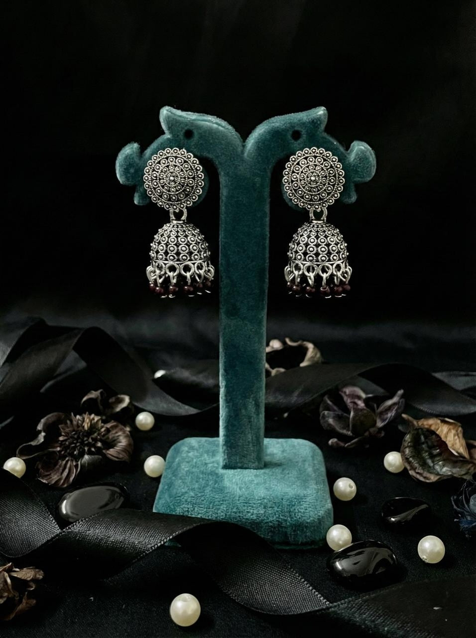 KalaSaanjh Silver Jhumkas | Silver Oxidised Earrings – PL88123119