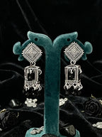 Katha Black Pearl Cage Jhumkas | Silver Oxidised Earrings – PL88123116