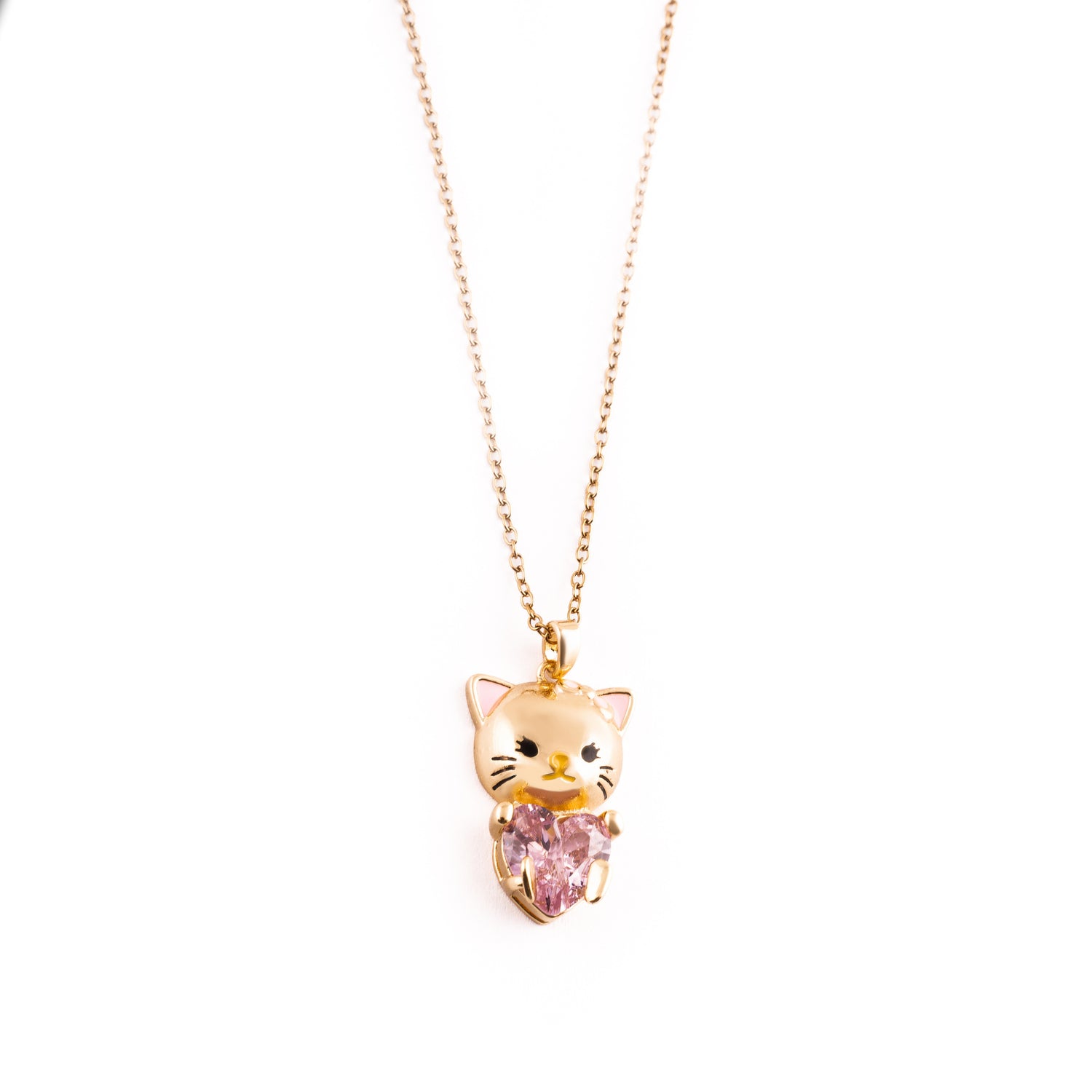 Lucky Cat Pink Heart Necklace-KZ8812301