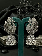 Mayura Shobha Jhumkas | Silver Oxidised Earrings – JAY88123128