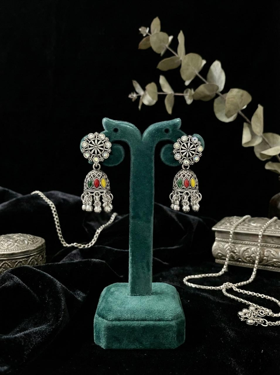 Navrang Oxidized Jhumkas | Silver Oxidised Earrings – PL88123109