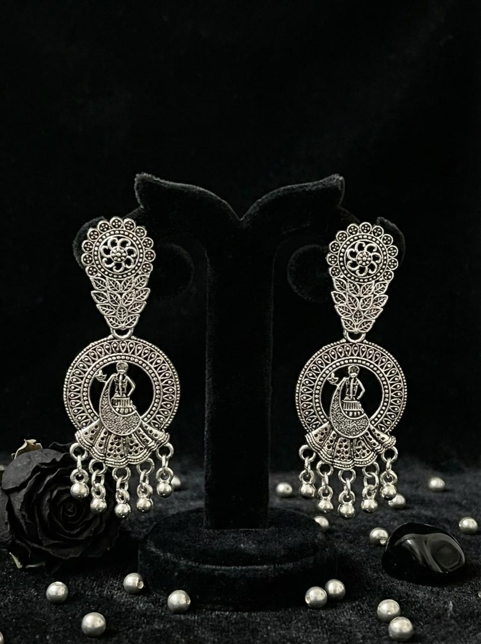 Nritya Kala Statement Earrings | Silver Oxidised Earrings – PL88123112
