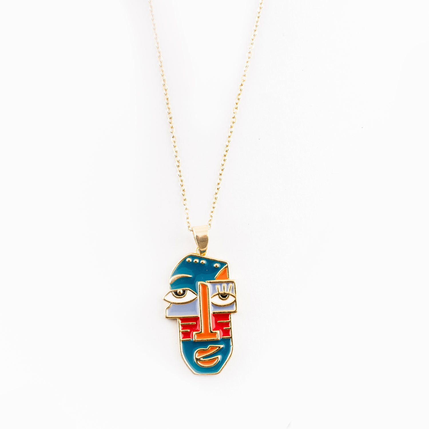 Picasso Style Face Art Necklace-KZ8812328