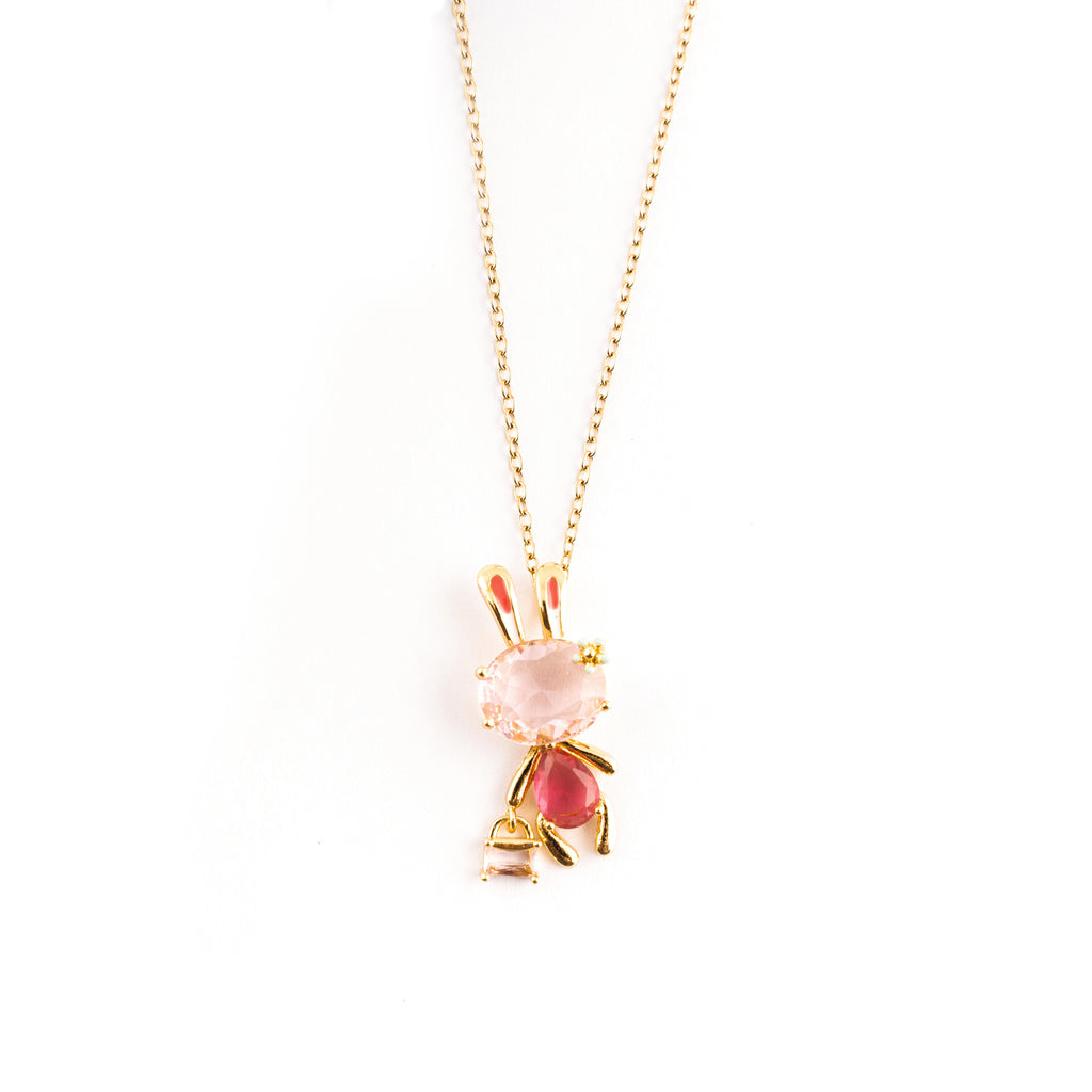 Pink Crystal Bunny Necklace-KZ8812324
