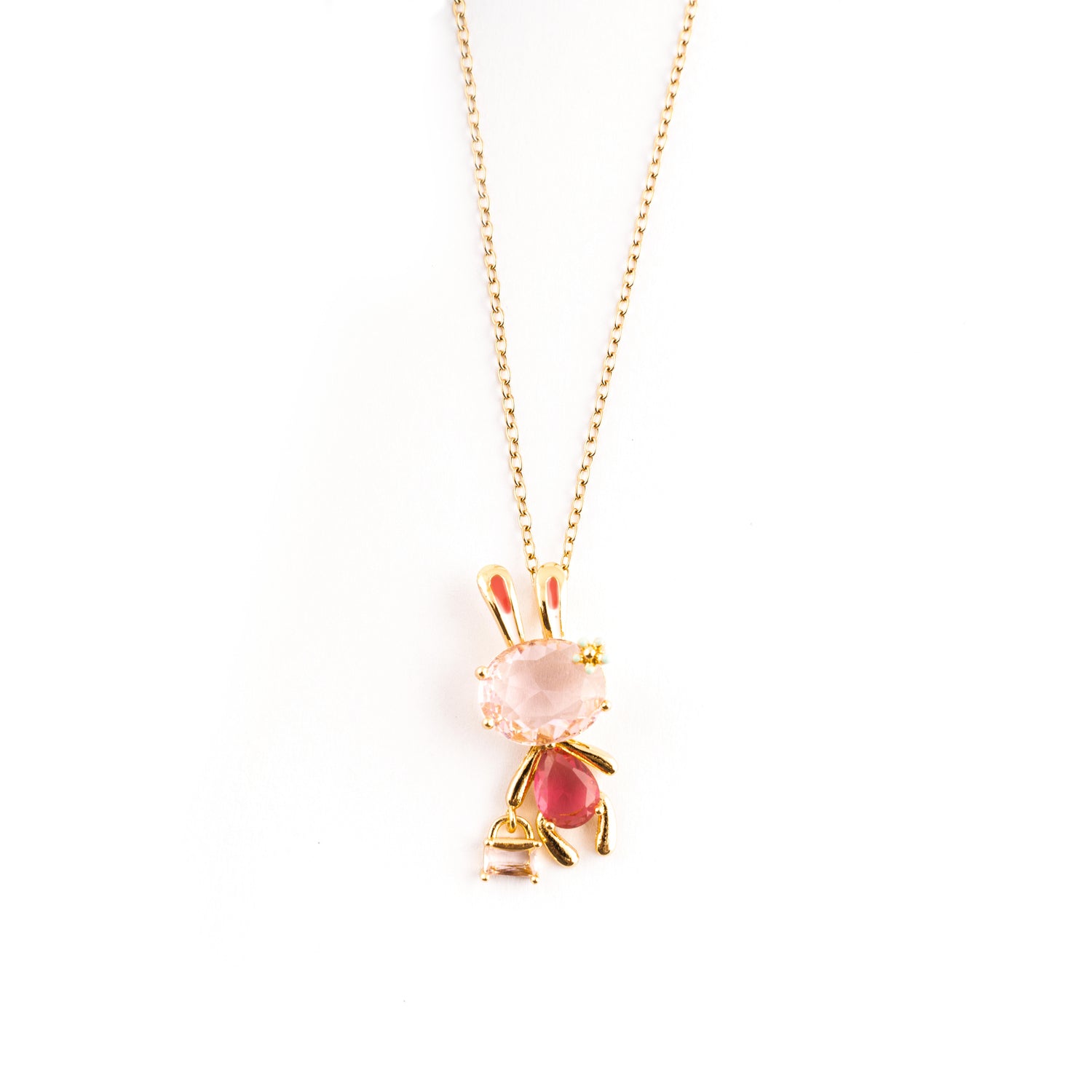 Pink Crystal Bunny Necklace-KZ8812324