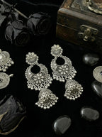 PushpaChandra Jhumkas | Silver Oxidised Earrings – JAY88123129