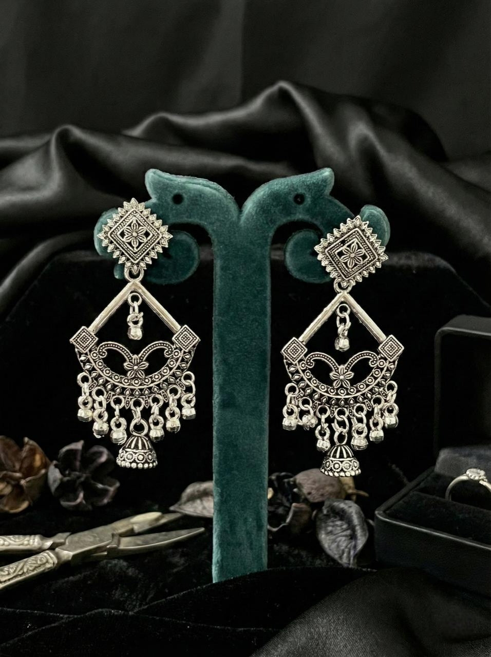 Raas Kala Statement Earrings | Silver Oxidised Earrings – PL88123117