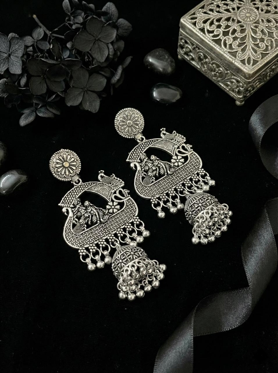 RasaJharokha Jhumkas | Silver Oxidised Earrings – JAY88123131