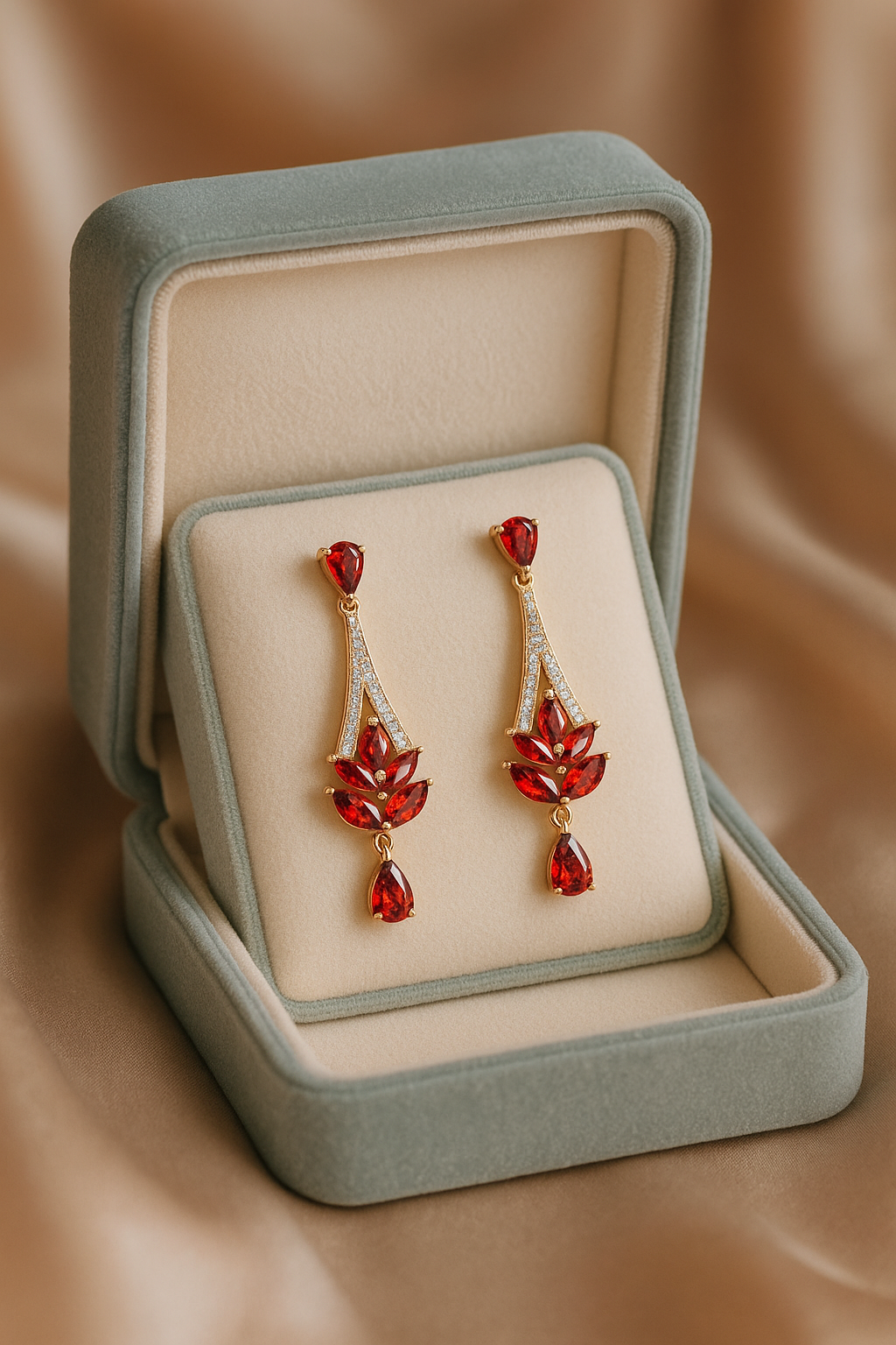 Red Crystal Teardrop Xuping Earrings | Gold-Plated Stainless Steel  – KZ8812310