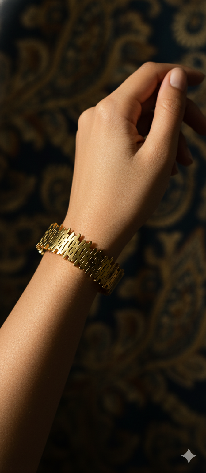 Royal Interlock Kada – | Stainless Steel Gold-Plated-KZ8812372