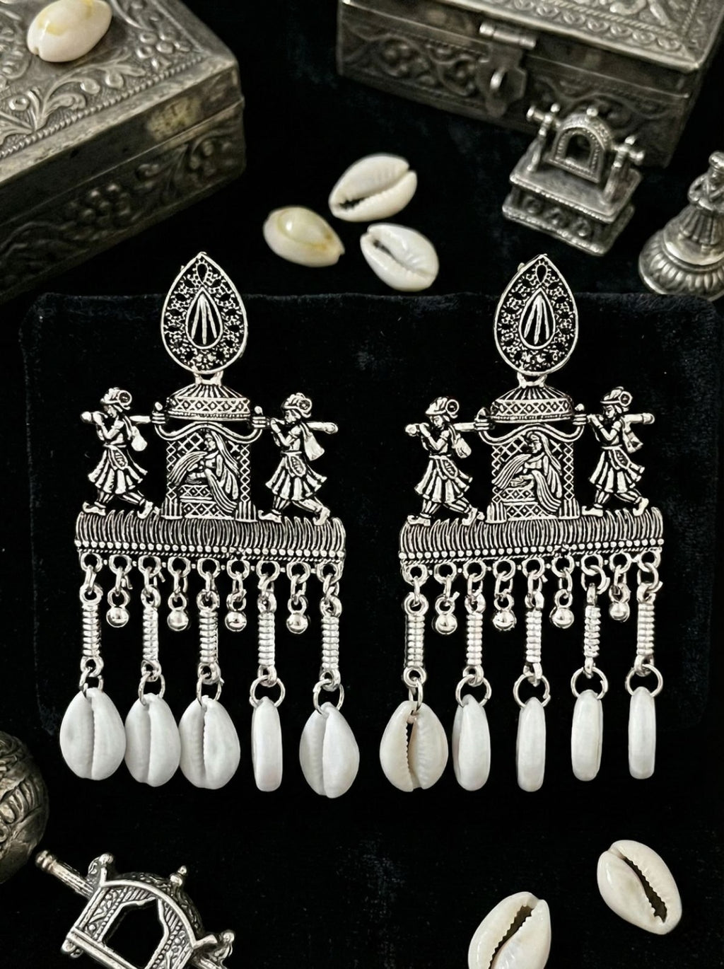 Shankha Yatra Earrings | Silver Oxidised Earrings – JAY88123121