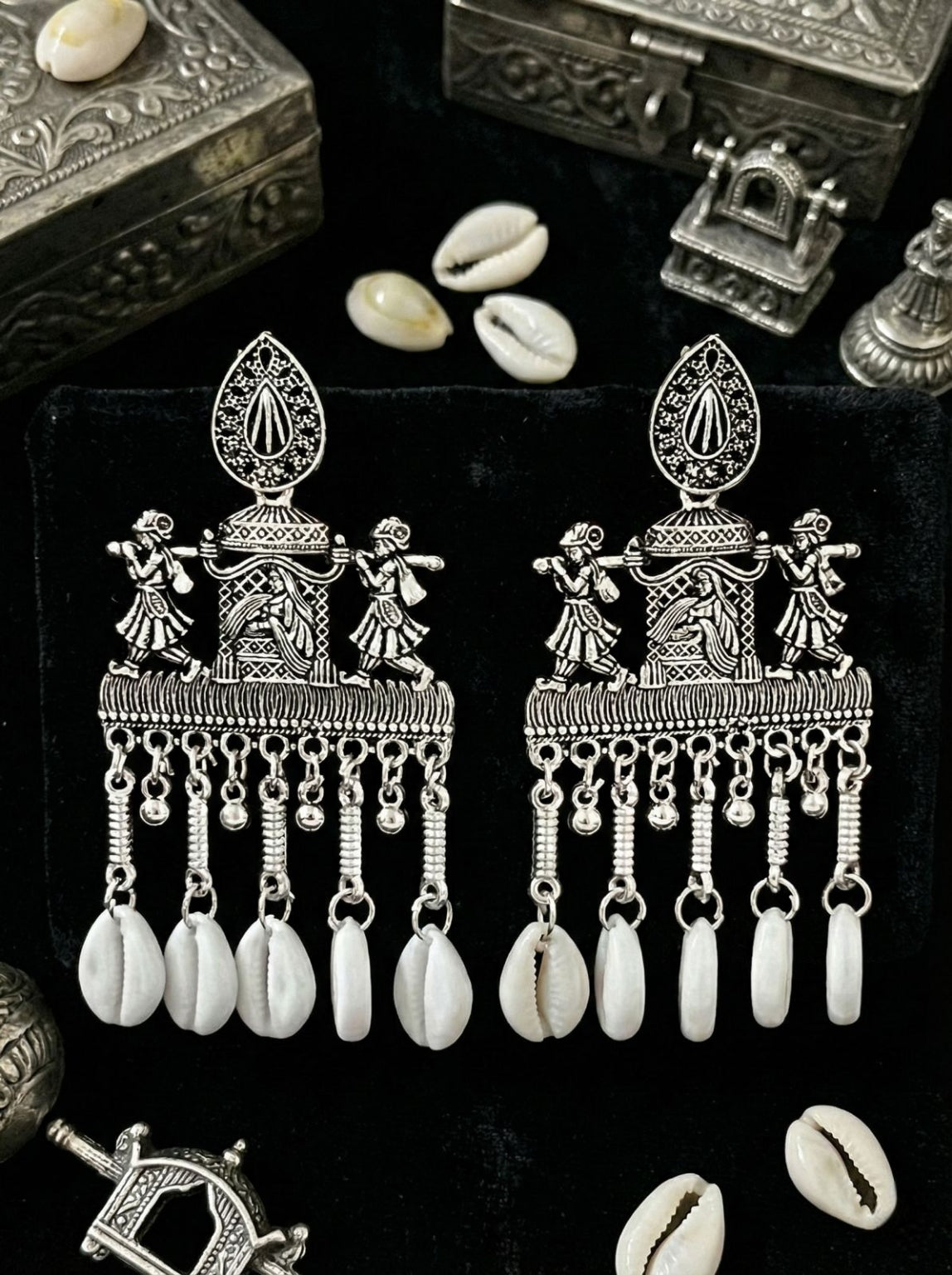 Shankha Yatra Earrings | Silver Oxidised Earrings – JAY88123121