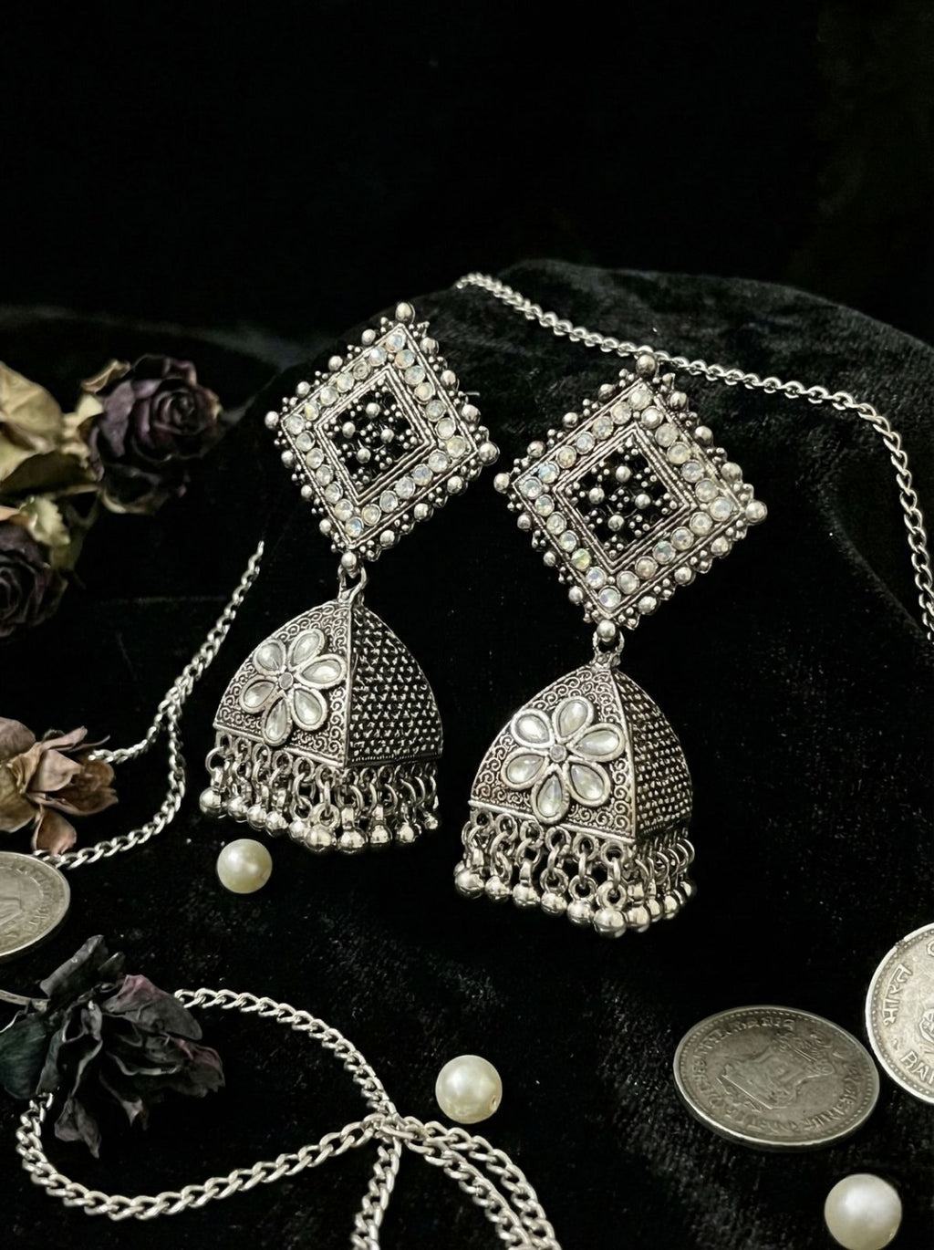 ShilpaPushpika Jhumkas | Silver Oxidised Earrings – JAY88123130