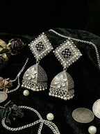 ShilpaPushpika Jhumkas | Silver Oxidised Earrings – JAY88123130
