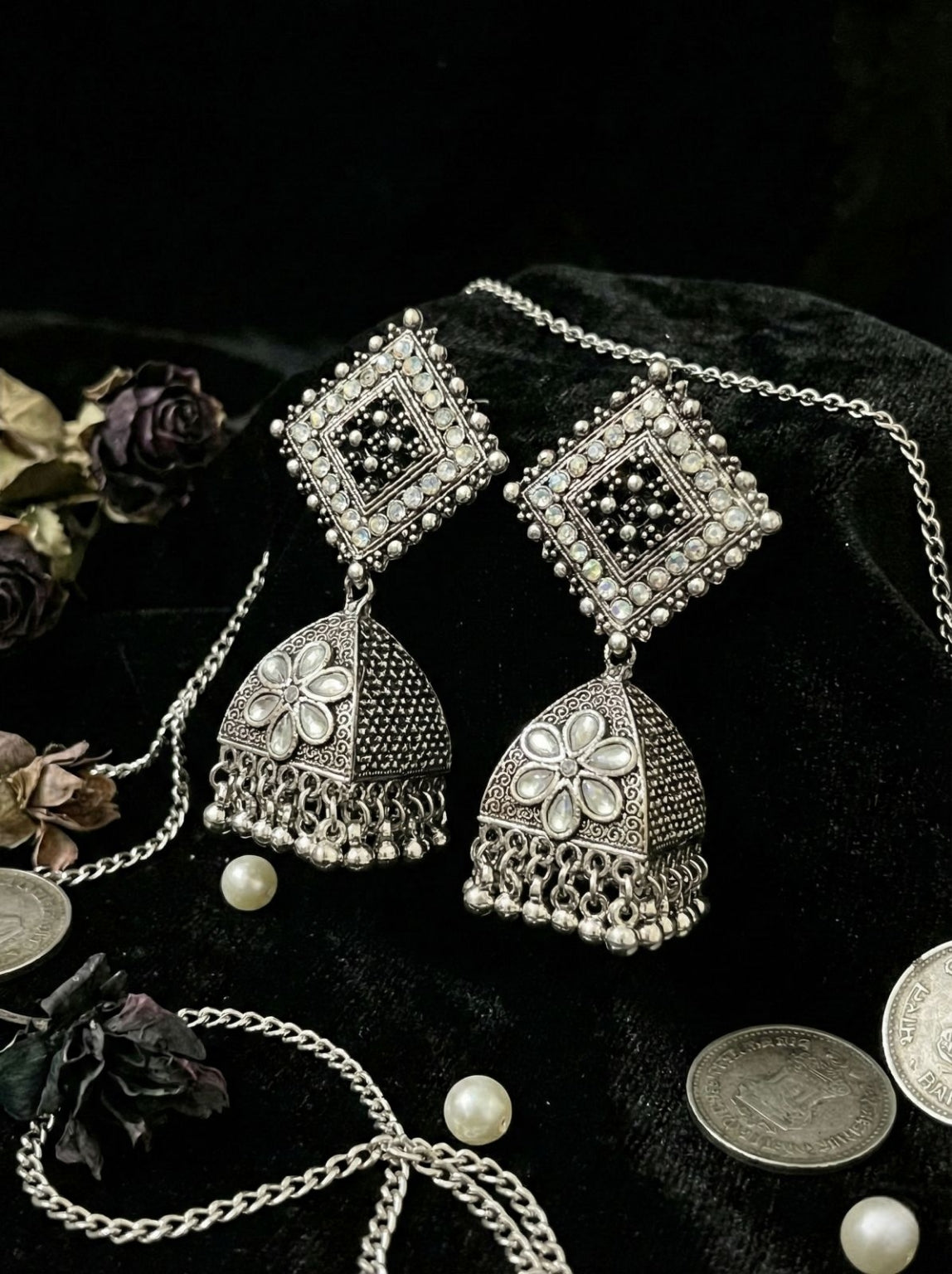 ShilpaPushpika Jhumkas | Silver Oxidised Earrings – JAY88123130