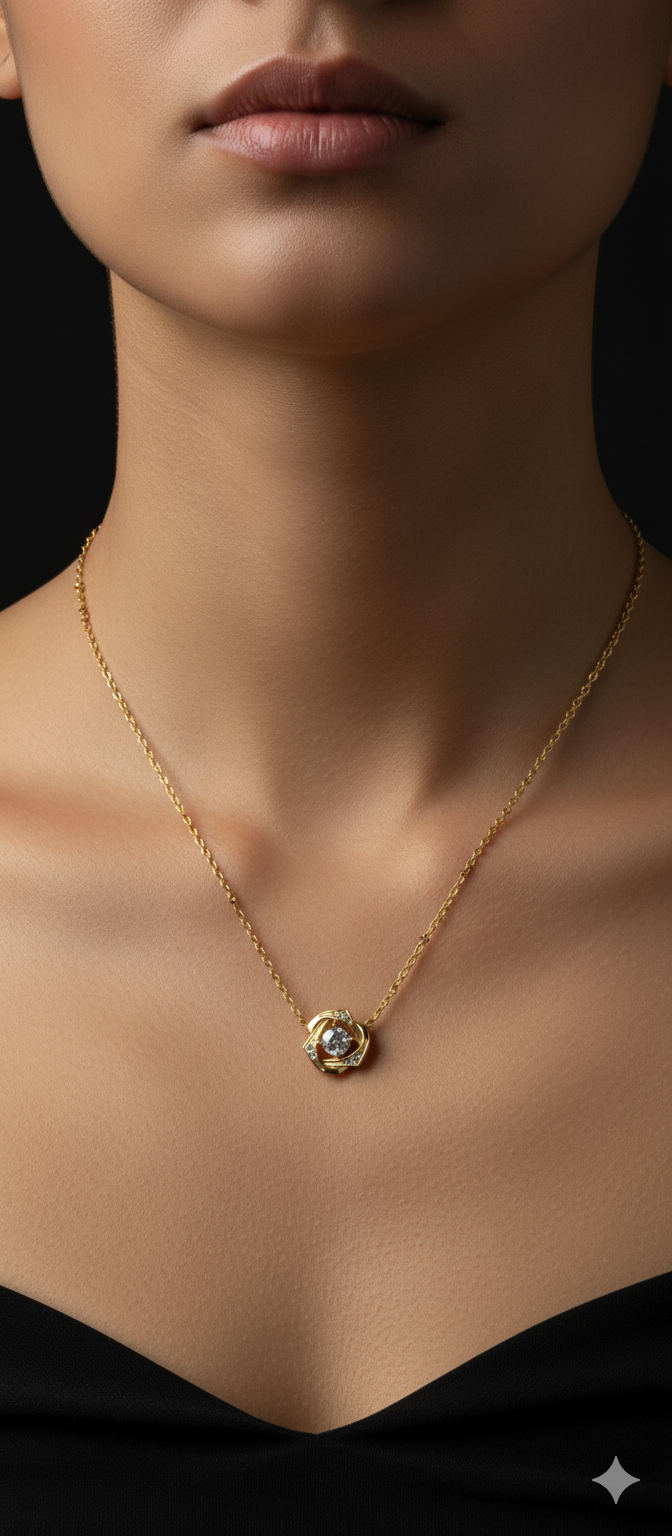 Twisted Bloom Diamond Necklace | Gold-Plated Stainless Steel – KZ8812360