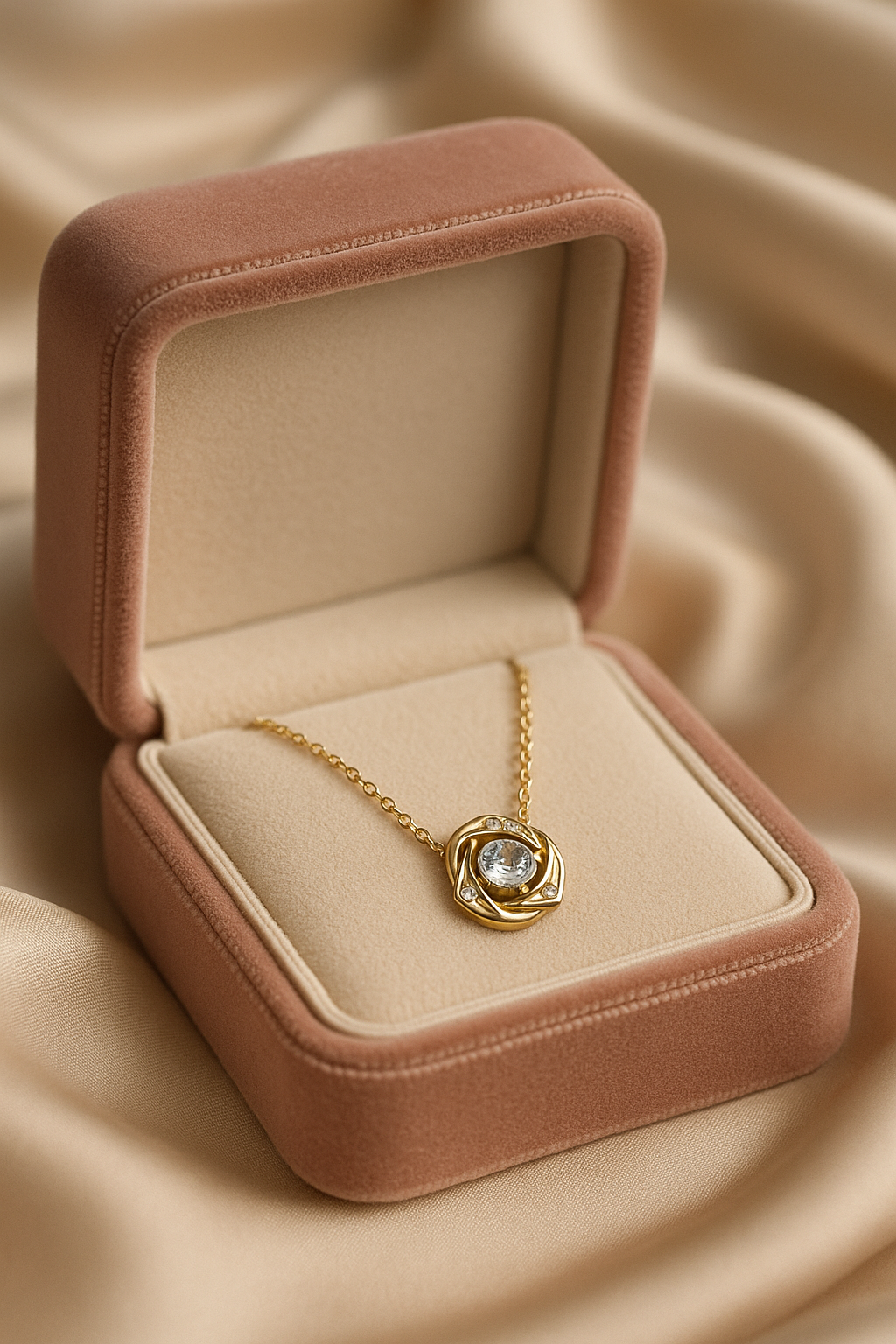 Twisted Bloom Diamond Necklace | Gold-Plated Stainless Steel – KZ8812360