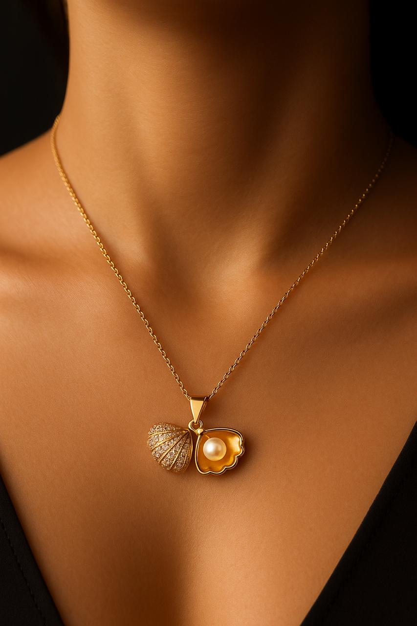Sparkling Seashell Locket Necklace-KZ8812308