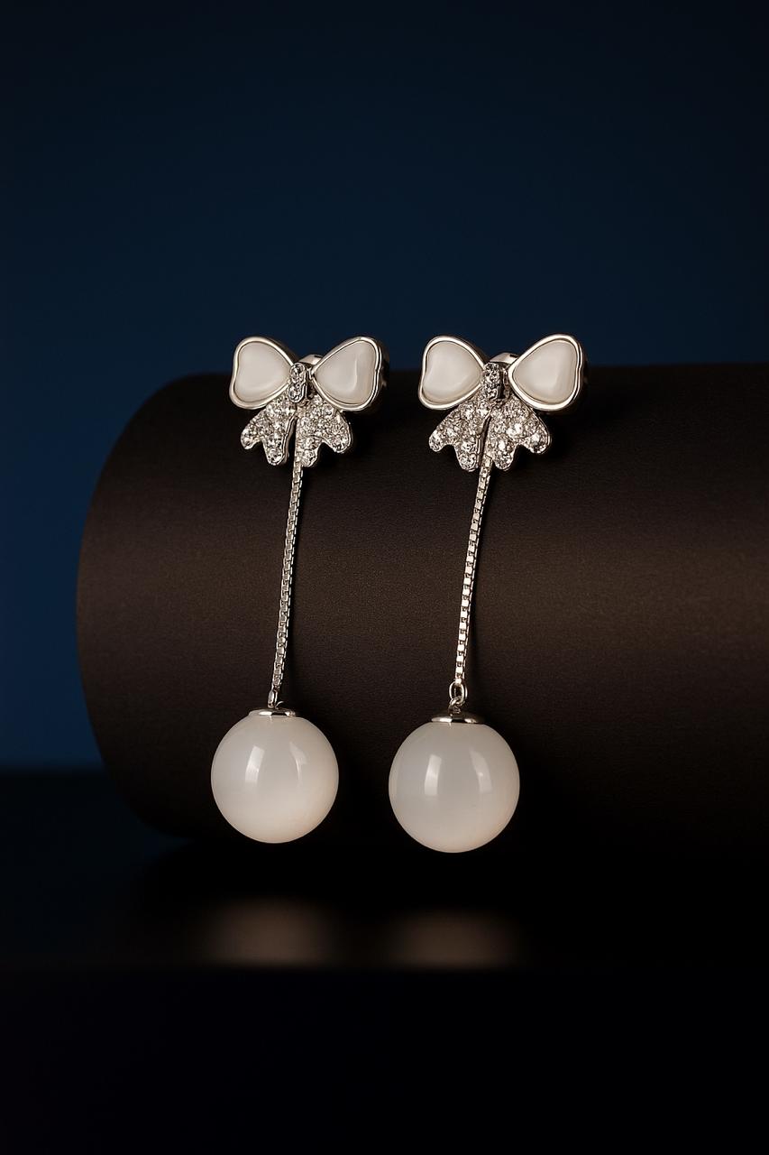 Ivory Bow Orb Drop Earring-KZ8812312